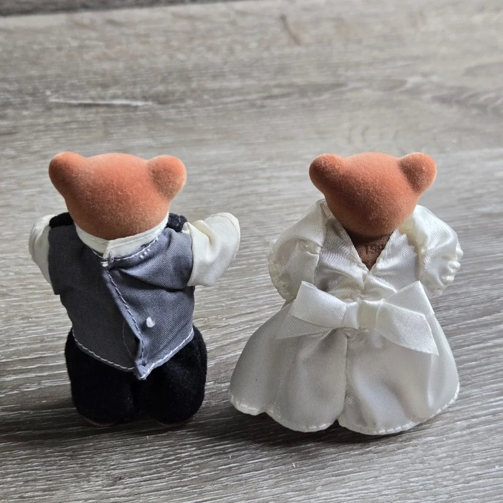 Vintage Flocked Bride & Groom Wedding Bears Teddy Bear Story Wedding